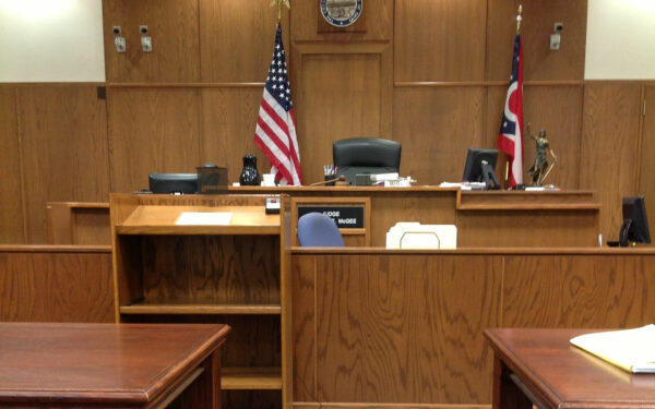 empty wood paneled court room